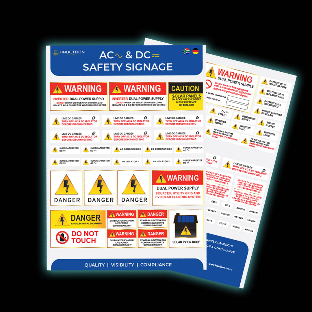 AC & DC Electrical Safety Labels for Backup and Solar Energy Systems - Haultron | Only Good Energy