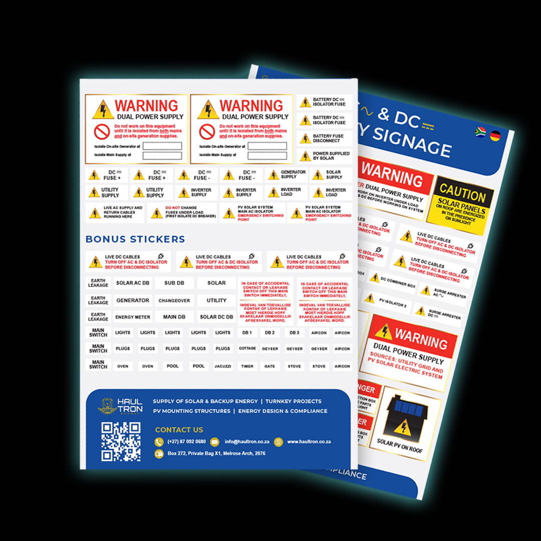 AC & DC Electrical Safety Labels for Backup and Solar Energy Systems - Haultron | Only Good Energy